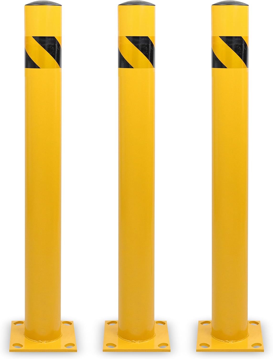 BISupply Safety Bollard Post Parking Barrier 3 Pack - 42in Yellow Pipe Bolt Down Bollard for Garage Lot