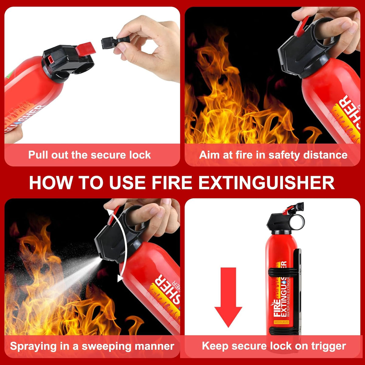 2 Pack Fire Extinguisher for Home with Wall Mount - 620ml Portable Fire Extinguisher for Car Vehicle Boat House Kitchen, Water-Based Fire Extinguisher for A, B, C, K Fire