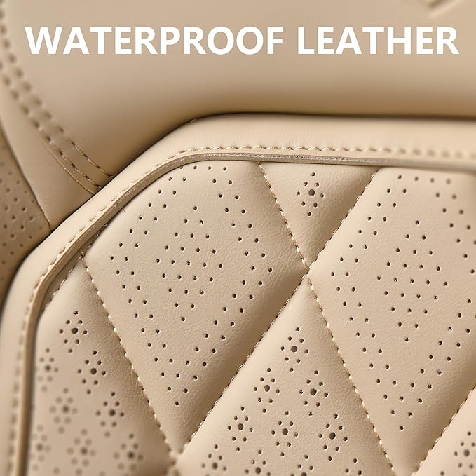 Coverado Front Seat Covers, Luxury Faux Leather Waterproof Seat Cover, Beige Car Seat Protector, Car Seat Cover Front Seats, Automotive Seat Covers Universal Fit for Most Cars (Front, Beige)