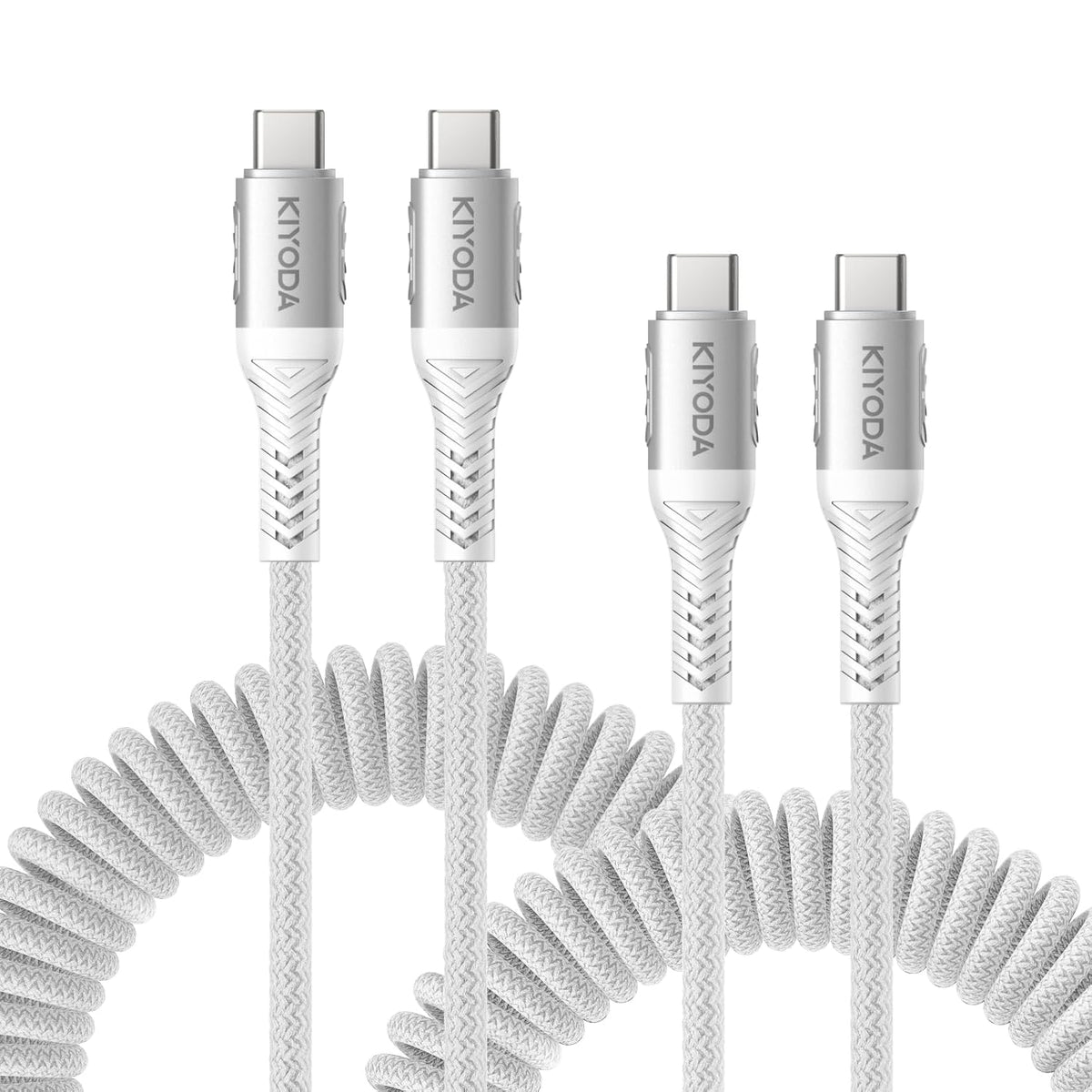 Coiled USB C to C Cable for Car 3ft,2Pack Braided USB Type C Cable for Car 66W Fast Charging Cord Compatible with iPhone 16 15, iPad, Samsung Galaxy, Google Pixel, Moto, LG, TCL Phones-Silver
