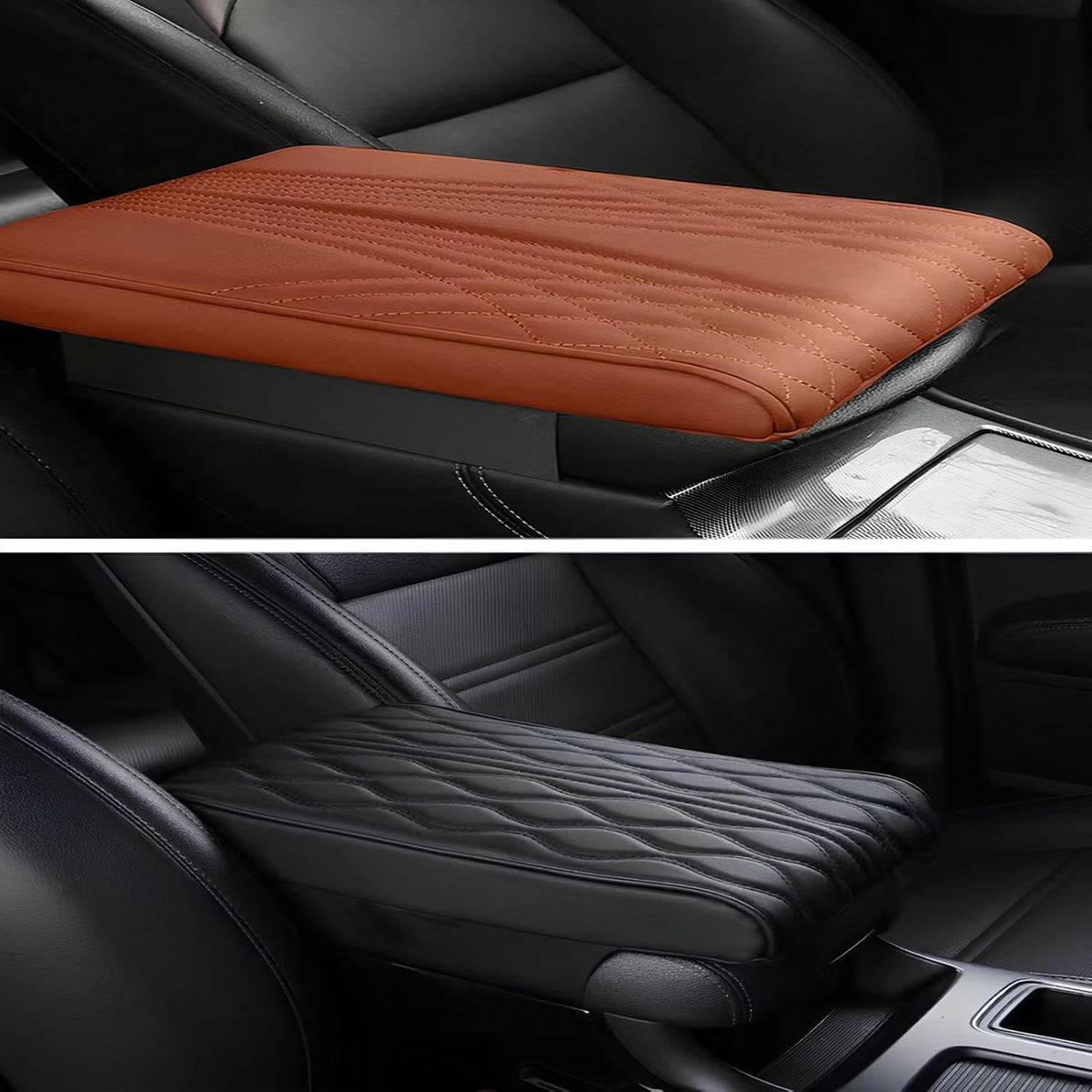 Leather Car Armrest Box Mat - 2023 New Waterproof Car Center Console Cover Mat, Universal Armrest Mat, Leather Car Armrest Cover for SUV/Truck/Vehicle (B-Gray)