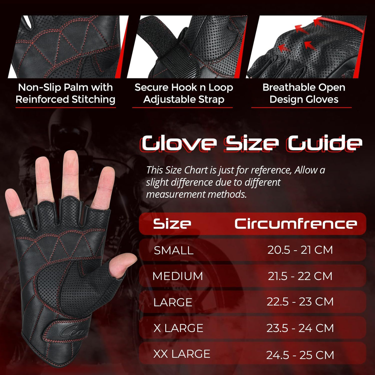 aasportx Motorcycle Gloves - Men's Leather Motorbike Gloves with Touchscreen Function - Non-Slip Pads for Men & Women