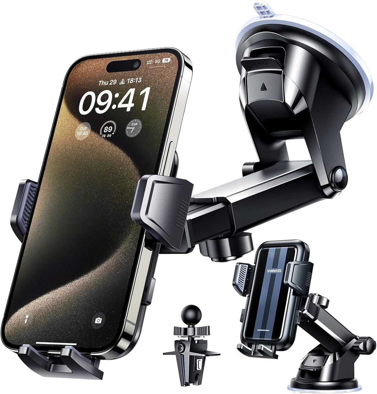 VANMASS 2025 Upgraded Car Phone Mount, [85+ LBS Strongest Suction] Patent Safety Cell Phone Mount Windshield Dashboard Vent Truck Accessories Stand Cradle for iPhone 16 Pro Max 15 14 13 Android