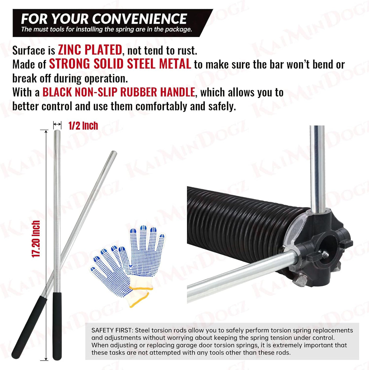 Pair of 1.75" Garage Door Torsion Springs Set with Non-Slip Winding Bars&Gloves, High Precision Electrophoresis Oil-Free Black Coated for Replacement, MIN 16,000 Cycles (0.218 x 1.75"x 28")