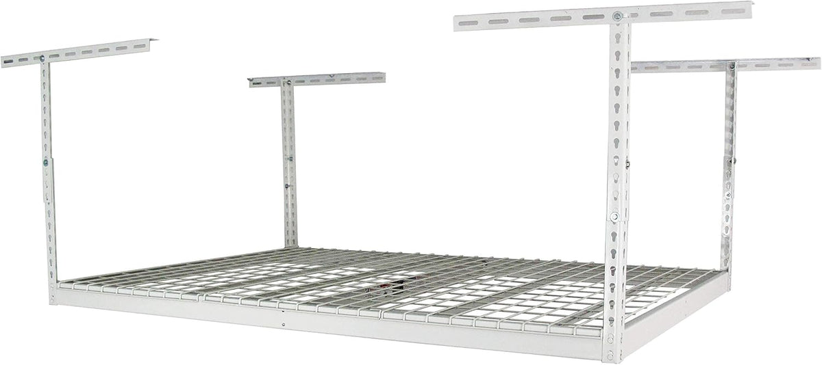 MonsterRax Overhead Garage Storage Racks 4x6, Ceiling Mounted Shelving, Adjustable Hanging Storage Organizer, Heavy Duty Steel, Holds 500 Pounds, Color: White, Adjusts 24"-45” off Ceiling