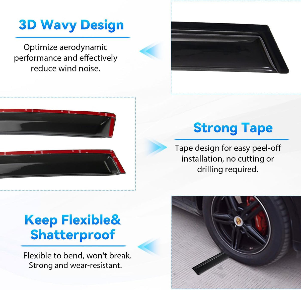 4pcs Front+Rear Smoke Tint Sun/Rain Guard Compatible with 2018 2019 2020 2021 2022 Toyota C-HR CHR Outside Mount Tape-On Vent Window Visors