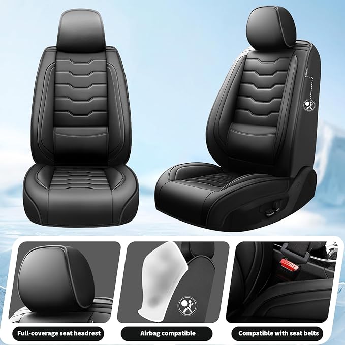 Fit Altima Car Seat Covers Compatible with Nissan Altima 2011-2025 2026 - Full Set Premium Leather， Waterproof Breathable， All-Weather Seat Cushion Protecto&Airbag Compatible（Full Set,Black