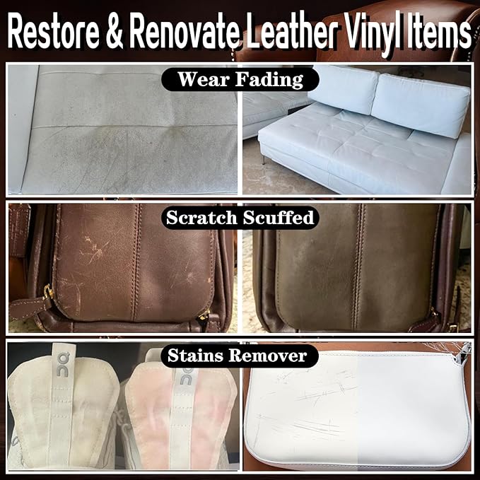 White Leather Repair Kit White Leather Dye Vinyl Paint Cream Purse Boat Seat Scratch Remover Couch Chair Car Interior Color Restorer Shoes Furniture Fade Scuff Stain Ink Mark Cover Recoloring Balm