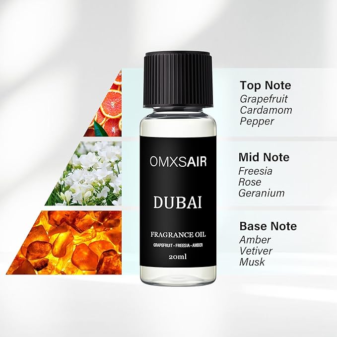 Luxury Hotel Scent Dubai Oil Diffuser Refill Kit | Long Lasting Essential Oil for Large Room, HVAC & Car Waterless Fragrance Diffusers| Nanotech Formula| Spa Calming Aromatherapy Oil (20ml/0.7FL oz)