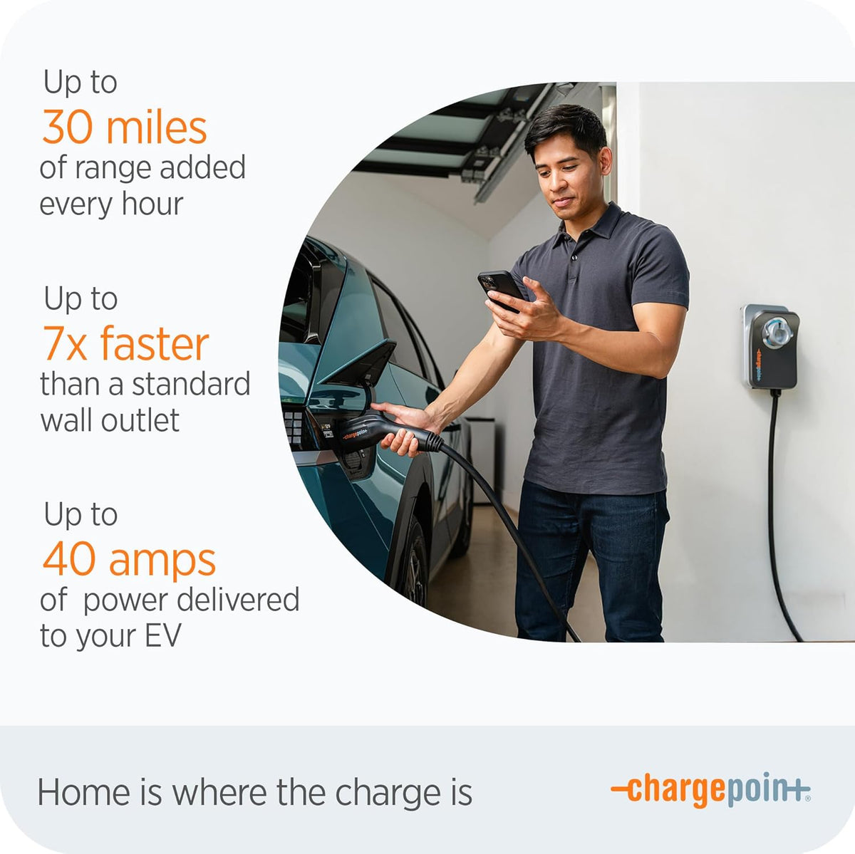 ChargePoint HomeFlex Level 2 EV Charger J1772, NEMA 6-50 Plug for Electric Car - Fast Smart Battery Power Charging at Home for Electric Automobile Vehicles