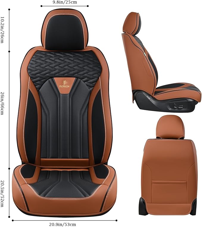 FLORICH Seat Covers for Cars, Waterproof Seat Covers, Leather Car Seat Covers 2 Pack, Universal Seat Cushion Protector for Most Cars Trucks SUV-Brown&Black