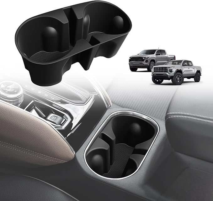 Muslogy Center Console Cup Holder Inserts Compatible with 2023-2026 Chevy Colorado & GMC Canyon Accessories Front Console Drink Holder Silicone Organizer Non-Slip Upgraded Snug Fit