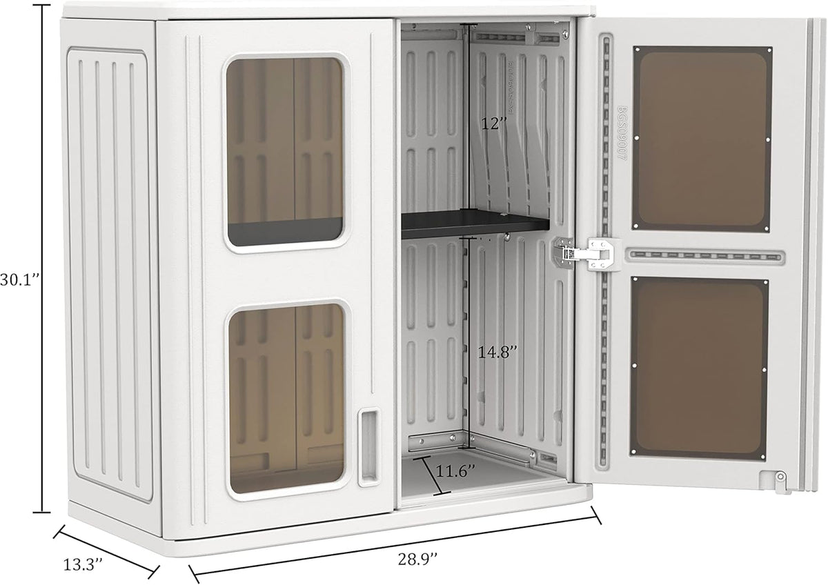 KINYING Outdoor Storage Cabinet Waterproof,Resin Garage and Laundry Room Wall Mounted Cabinets,Outdoor Storage Box with Doors and Shelves,White