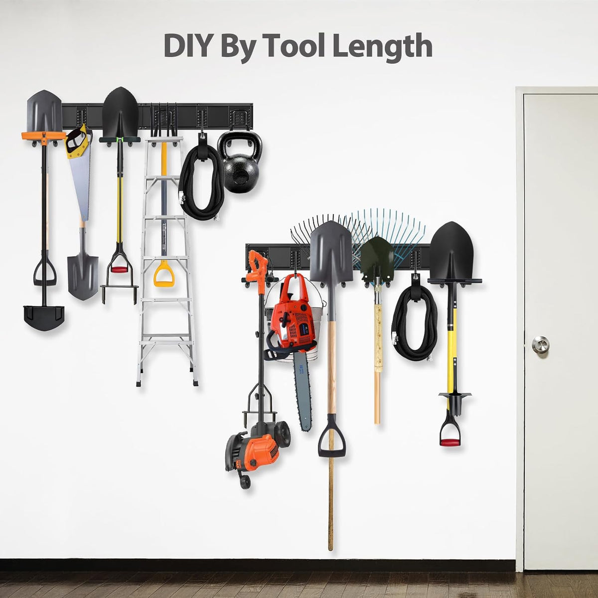 Garage Organizer Wall Mount, 64 Inch Garage Storage Organization, 20PCS Heavy Duty Garden Tool Organizer, Adjustable Tool Storage Rack Hooks, Yard Shed Tool Organizer, Hold Max 900 lbs