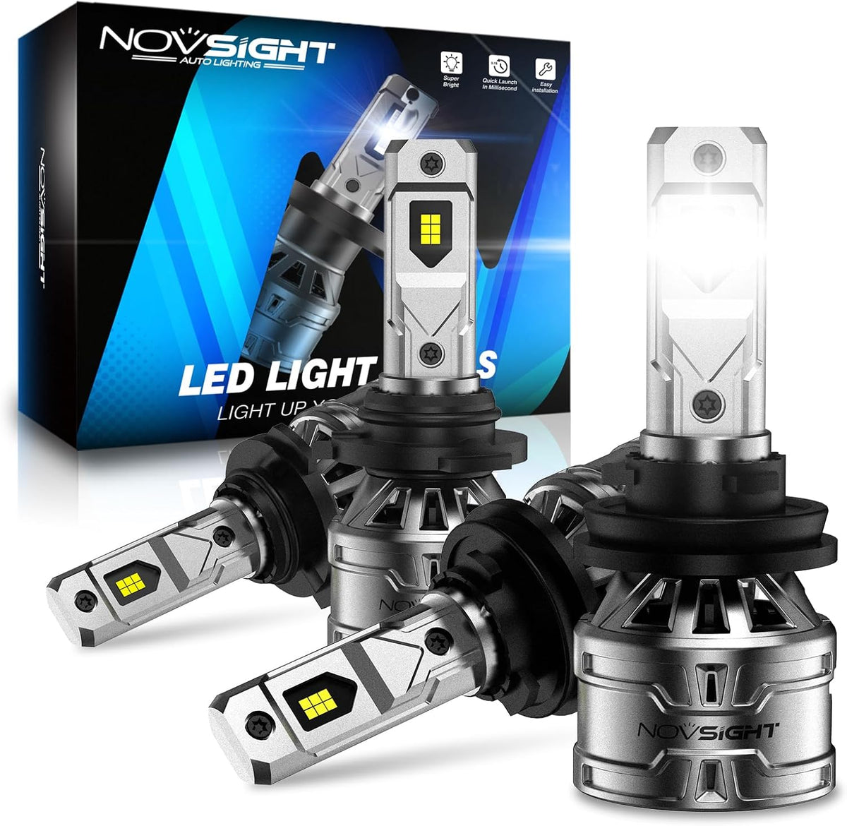 NOVSIGHT 9005 H11 Fog Bulbs - 50000LM Super Bright HB3 H9/H8 Fog Bulbs Combo with Cooling Fan, 3-Min Quick Installation, 6500K, Pack of 4