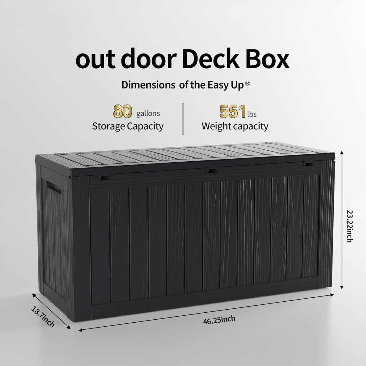 80 Gallon Lockable Resin Deck Box, Waterproof & UV-Resistant Outdoor Storage Box for Outdoor Cushion Storage, Garden Tools & Pool Accessories Storage, Black