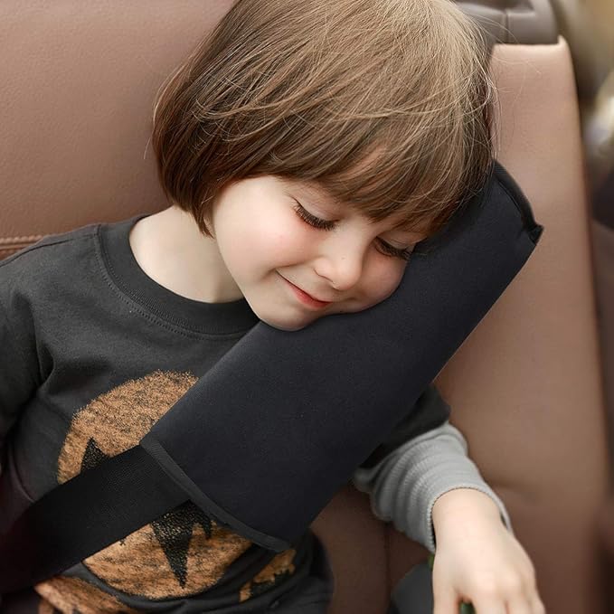 COOLBEBE Seat Belt Pillow for Kids, Extra Soft Toddler Travel Pillow for Car Seat, Universal Carseat Strap Cushion Pads for Childs Baby People Adults, Black