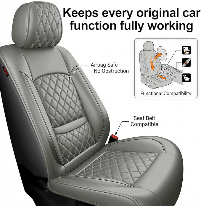 Fit for Accent Seat Covers Compatible with Hyundai Accent 2017-2026 - Waterproof Breathable Leather Automotive Seat Cushions Protector,Airbag Compatible,Full Set 5 Seats(Gray)