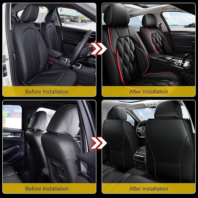 AOMSAZTO Car Seat Cover 2 Front Seat Fit for Nissan Kicks 2018 2019 2020 2021 2022 2023 2024 2025 2026 Leather Car Seat Cushion Protector Compatible Airbag Waterproof Automotive Seat Covers Black
