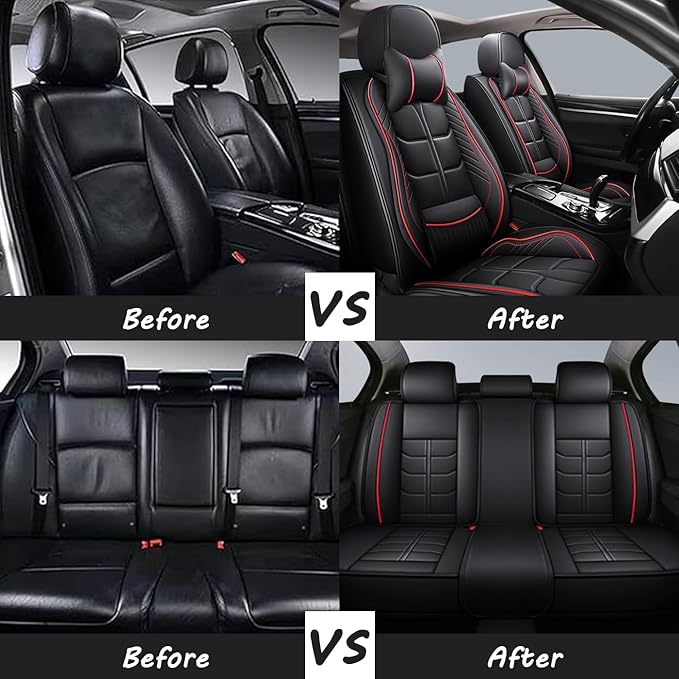 Leather Car Seat Covers Fit for Toyota Avalon 1996-2024, 5 Seater Car Seat Cover, Premium Waterproof, Scratch Resistant Car Interior Accessories (Full Set with Pillow Coffee)