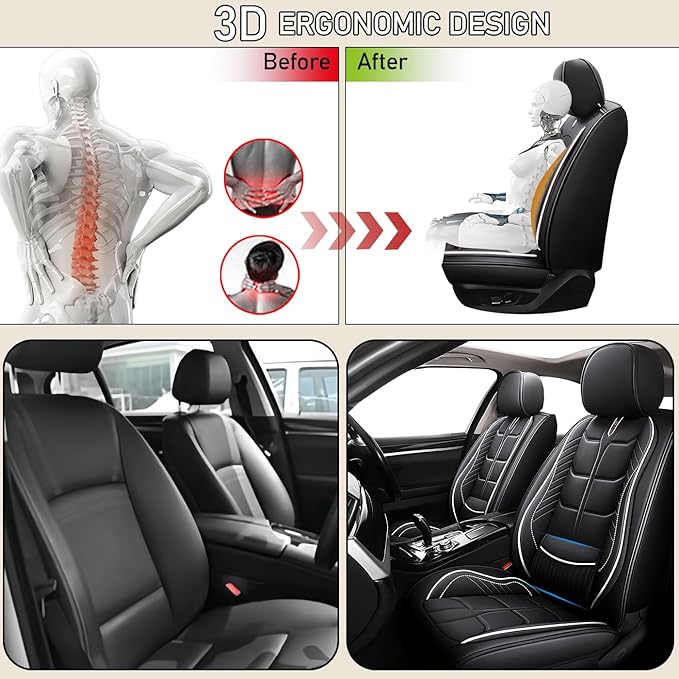 Leather Car Seat Covers Fit for Toyota C-HR CHR 2018-2024, 5 Seater Car Seat Cover, Premium Waterproof, Scratch Resistant Car Interior Accessories (Full Set Black White)