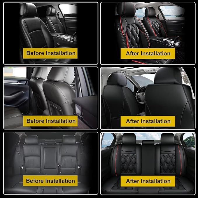 AOMSAZTO Car Seat Covers Full Set Custom Fit for GMC Terrain 2010-2026 Leather Car Seat Cover Seat Cushion Protector Airbag Compatible Waterproof Black