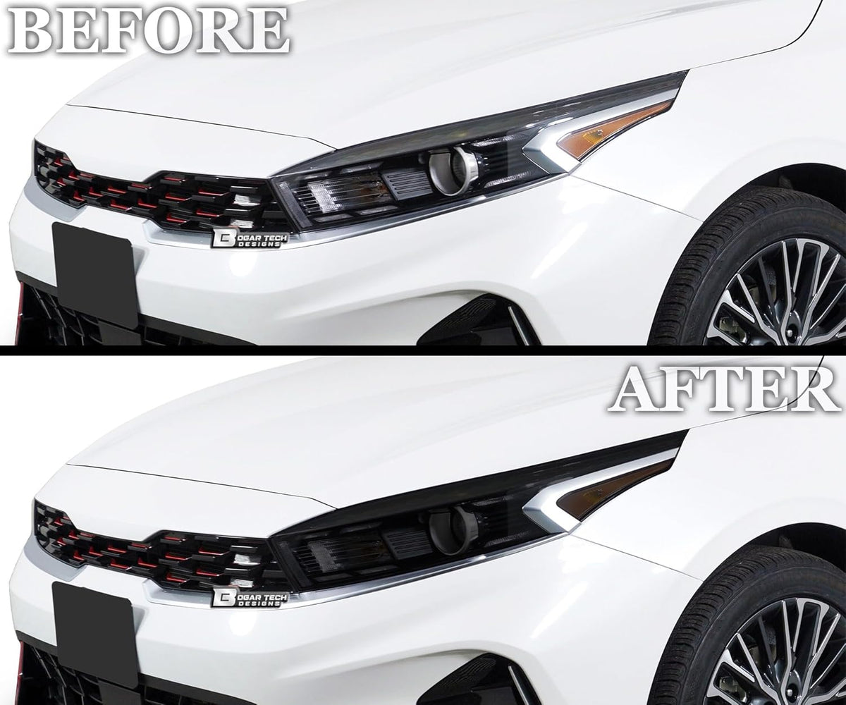 BOGAR TECH DESIGNS Full Headlight Taillight Reflector Sidemarker Head Tail Light Tint Kit Compatible with Kia Forte 2022-2024, Dark Smoke
