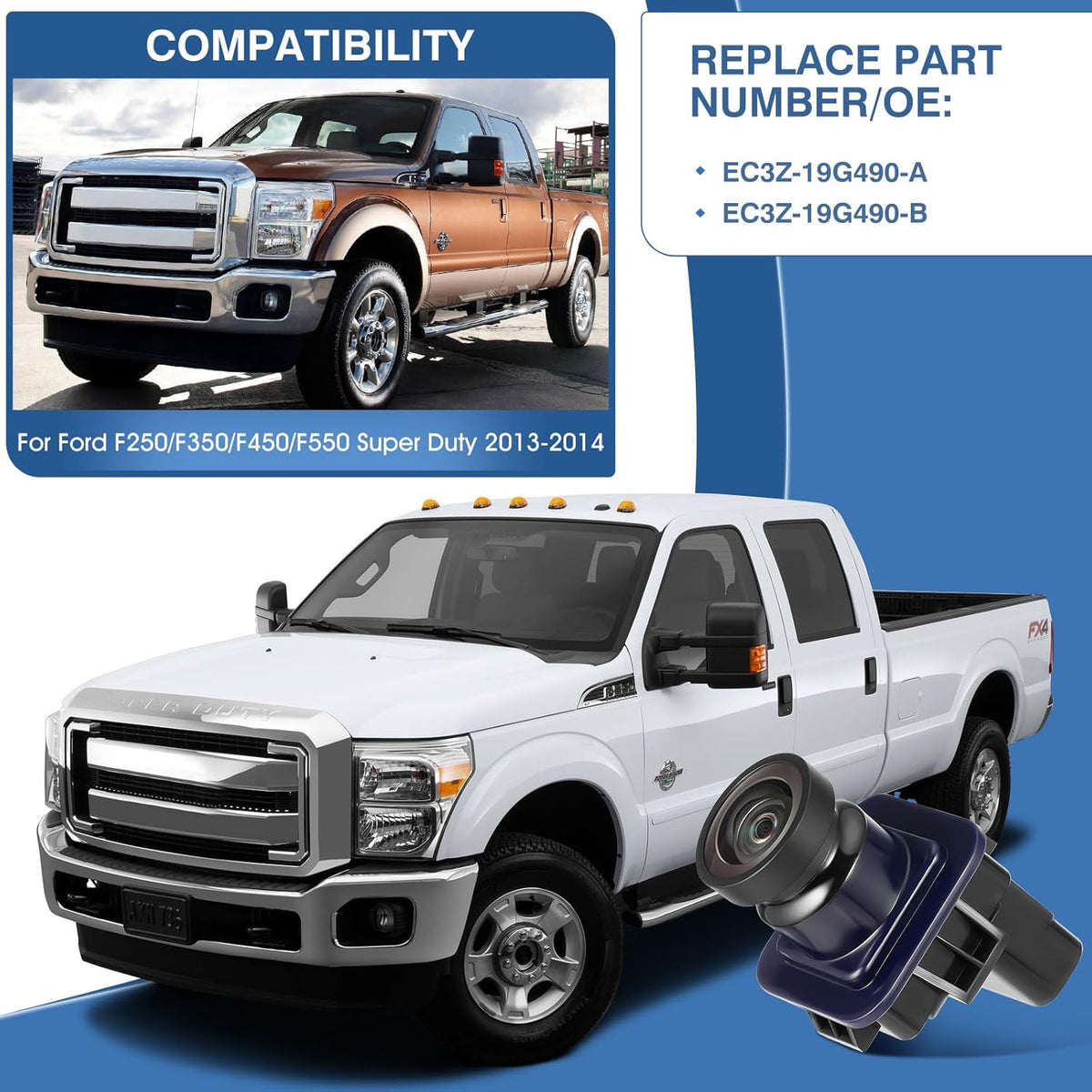 Rear View Backup Reverse Camera Compatible with Ford F250 F350 F450 F550 Super Duty 2013 2014, Safety Parking Back Up Assist Camera OE Number EC3Z-19G490-A