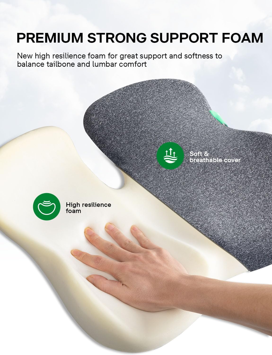 Seat Cushion - SC 100 Seat Cushions for Office Chairs, Car Seat, Wheelchair - Sciatica & Tailbone & Coccyx Pain Relief Pillow for Driver Sedentary People（Size:17 * 14.6 * 3.54 in）
