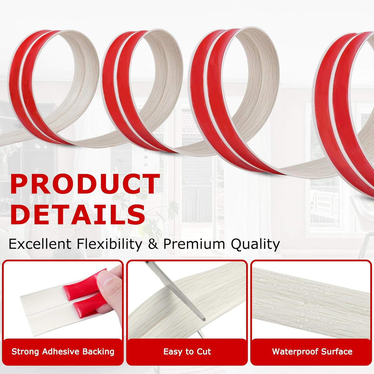 Flexible Wall Corner Protector Moulding Trim Peel and Stick Wall Corner Guards Edge Protector Self Adhesive Molding Trim Strip for Edge Ceiling (Beige Wood Grain, 1.6 in x 10 Ft)
