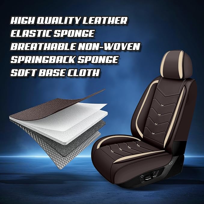 Car Seat Covers for VW Eos 2007-2016, Premium Nappa Leather Car Seat Cover, Stylish Sport Seat Covers， Automobile Seat Cover Sets.(Standard 5 Seats/Coffee Color)