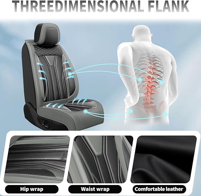 Fit Kona Car Seat Covers for Select Hyundai Kona 2018-2025 2026. Premium Leather, Waterproof， Breathable, Scratch-Resistant & All-Weather Seat Cushion Protector (Full Set, Gray&Black)