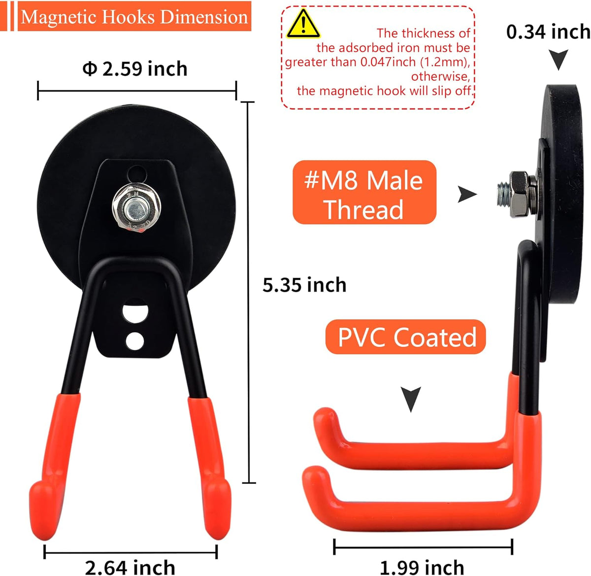 MUTUACTOR Magnetic Hooks,2PCS Large Magnetic Hooks Heavy Duty,Anti-Slip Double Magnet Hooks Garage Storage Utility Hooks for Metal Cabinet Pegboard Garage Basement Organizer