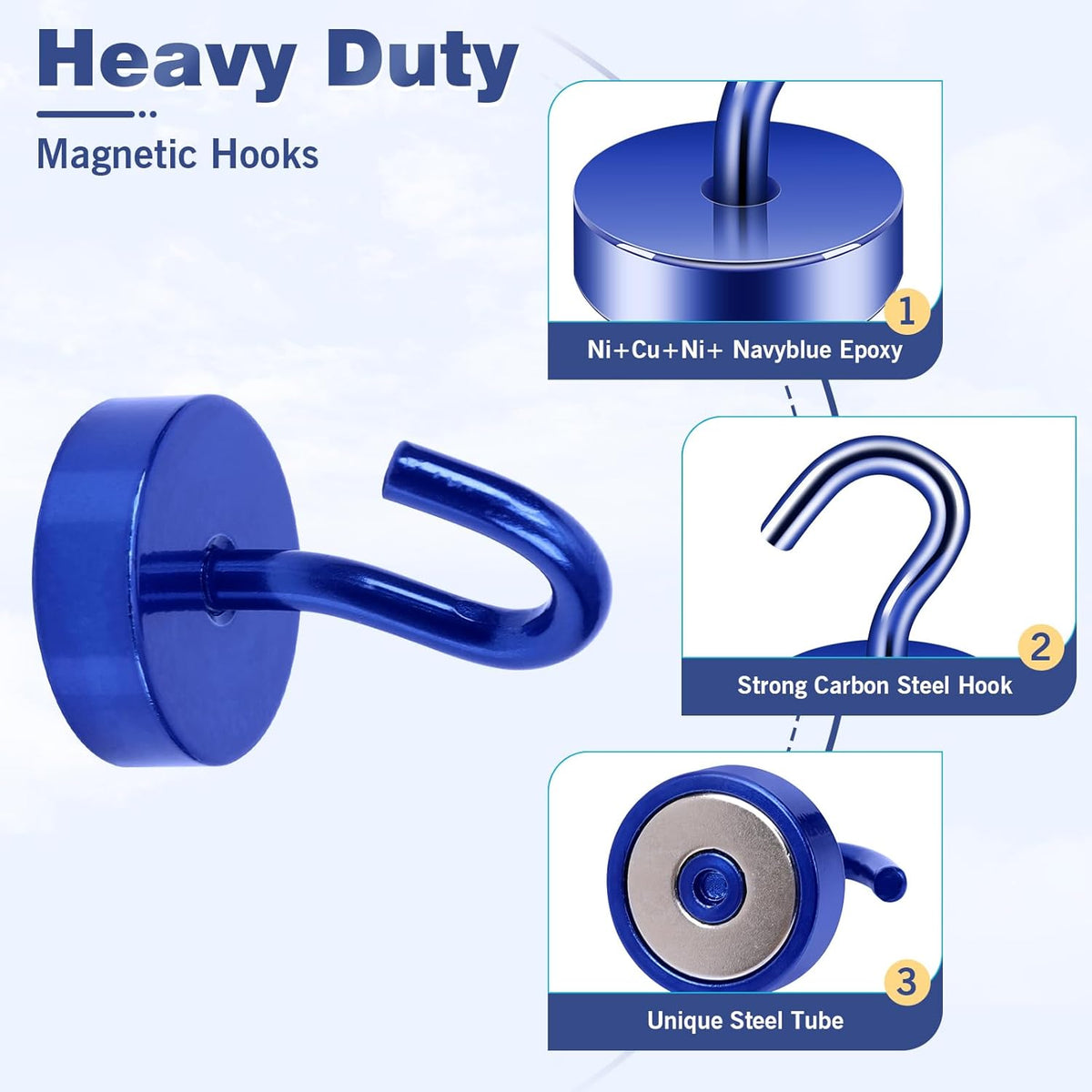 Neosmuk Magnetic Hooks, Cruise Ship Essentials, 40lb+ Heavy Duty Magnetic Hooks for Cruise Cabins, Refrigerator, Grill, Hanging, and Travel | Extra Strong Must-Haves Magnet Hook,Navyblue,Pack of 10