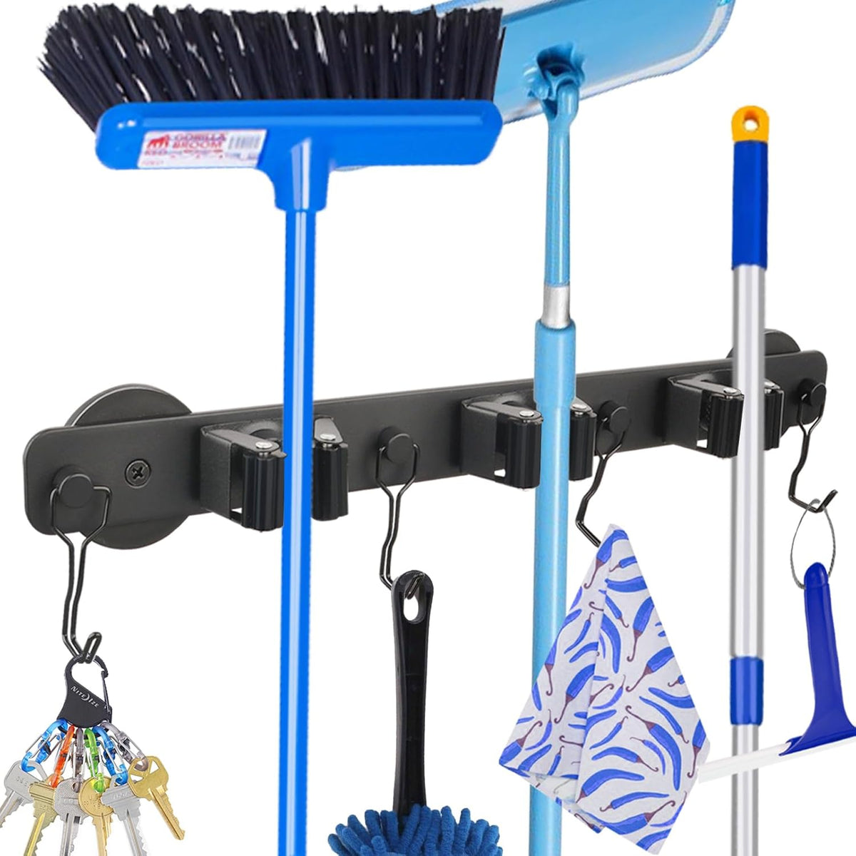Strong Magnetic Mop Broom Holder, 1 Set Heavy Duty Magnetic Mop Hanger with 4 Hooks, Magnet Tool Hanger Wall Mount Storage Rack Organize System for Refrigerators Workshop Laundry Garage Kitchen