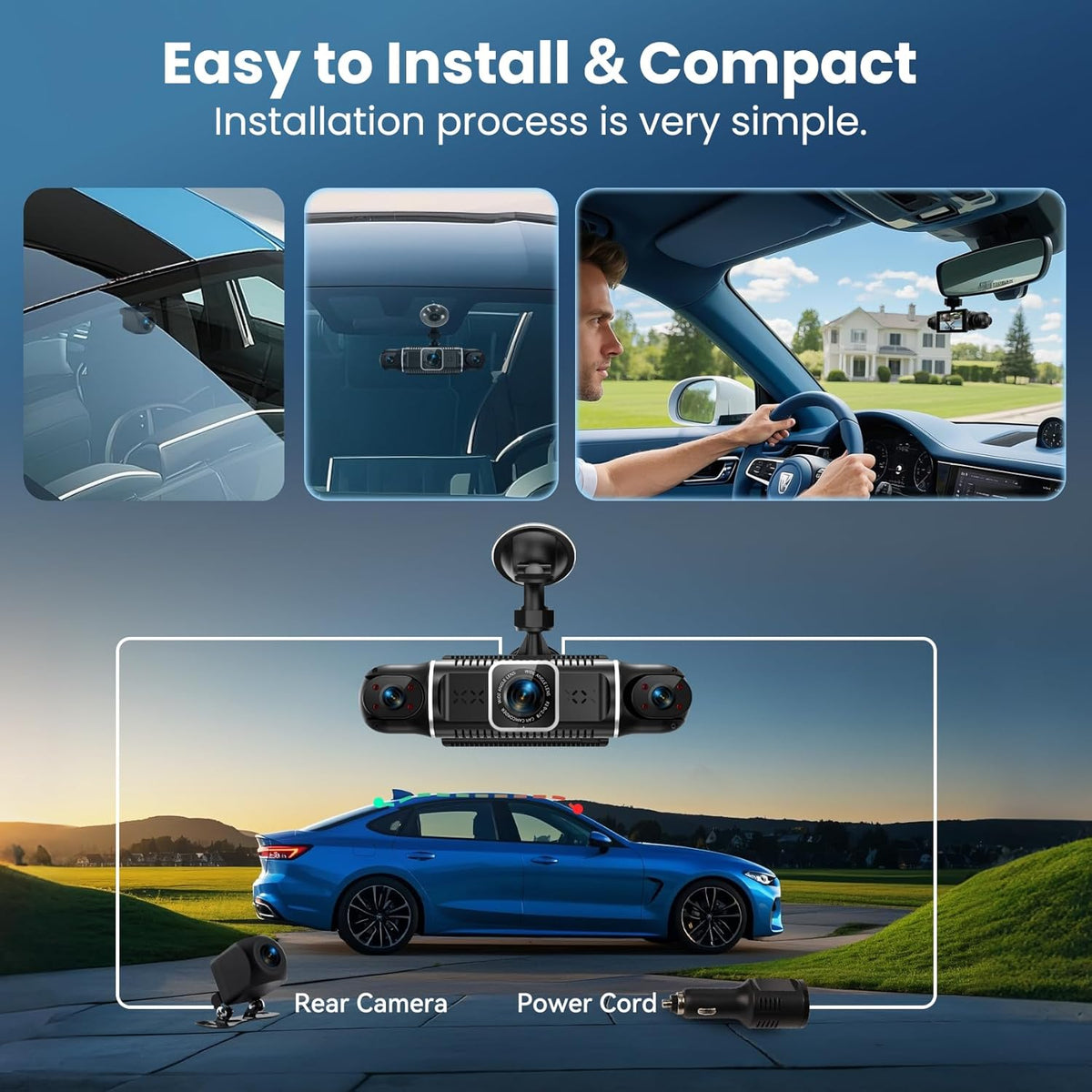 360°View 4 Channel Dash Cam, 2K+1080P Front and Rear Inside Left Right, Wireless Dash Camera for Cars, Built-in G-Sensor, IR Night Vision, 24H Parking Mode, 64GB SD Card, Loop Recording, APP Control
