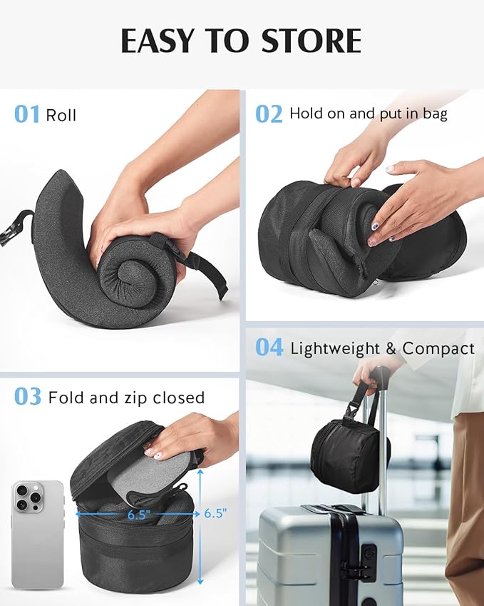 YFONG Travel Pillow for Long Flight Airplanes, Head Strap Combo with 3D Contoured Eye Mask for Sleep, Neck Pillow for Car Trip Essential, 360° Support Memory Foam Headrest, Prevent Head Bobbing, Grey