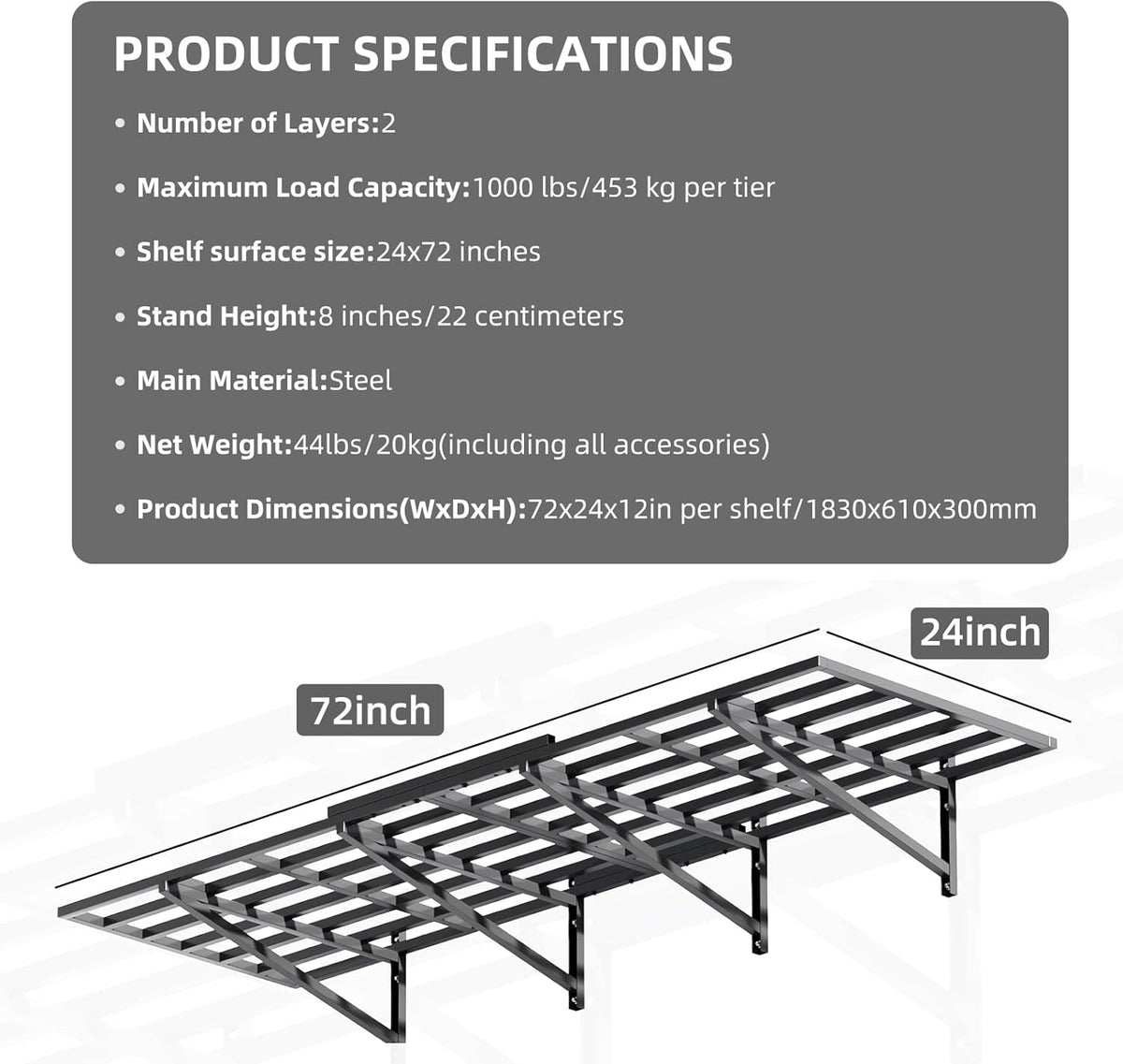 2-Pack 2x6 Ft Garage Wall Shelving Garage Shelving Wall Mounted Garage Wall Shelf 2000lbs Weight Capacityheavy Duty Wall Shelves Black