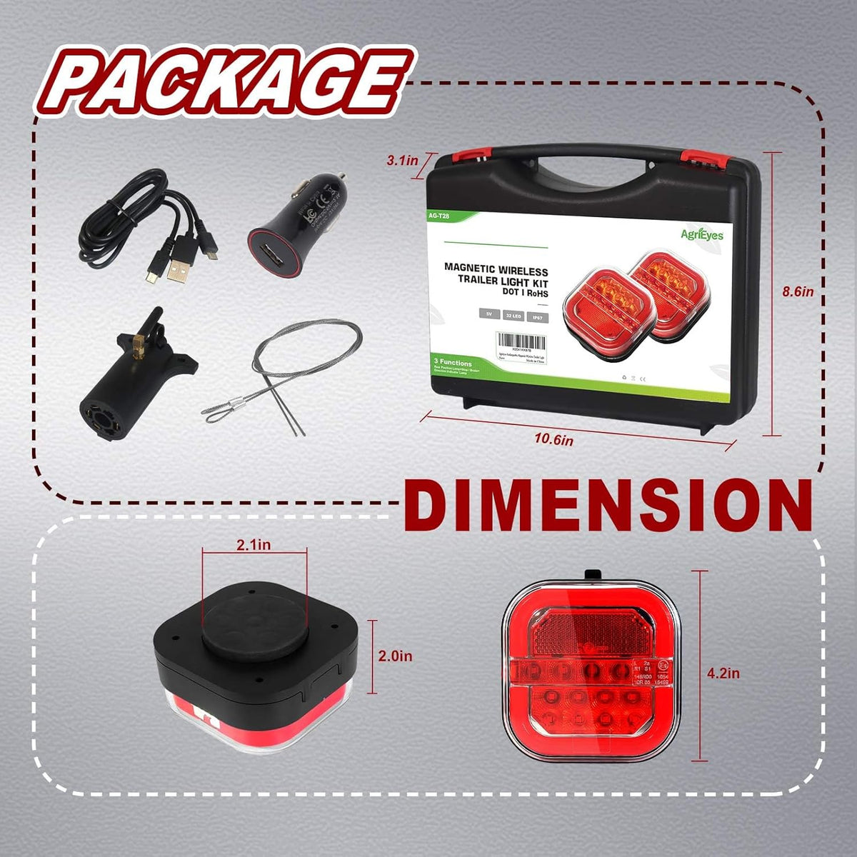 Agrieyes Halo Wireless Trailer Lights, 2 Mounting Options Magnetic Trailer Light for Towing, Portable LED Tow Lights Kit for Trucks, Boat, RV