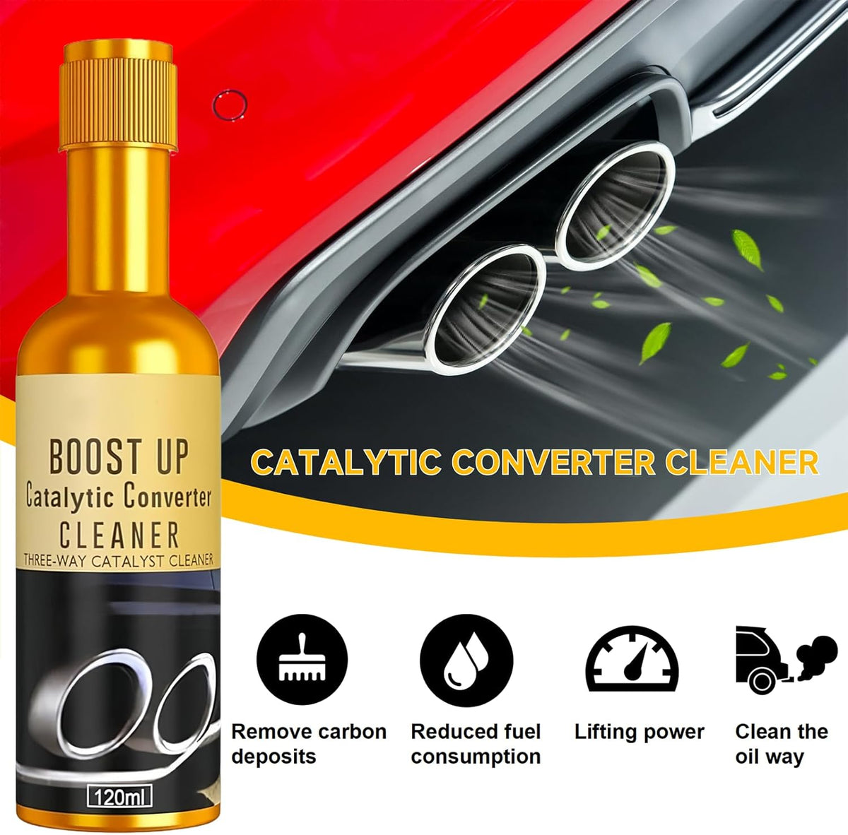 Catalytic Converter Cleaner,120 ml Auto Parts Engine Cleaner, Exhaust System Pipe Carbon Removal Treatment Additive Oil, Fuel System Treatment Oil Additive for Gas and Diesel Car (120ml-2PC)