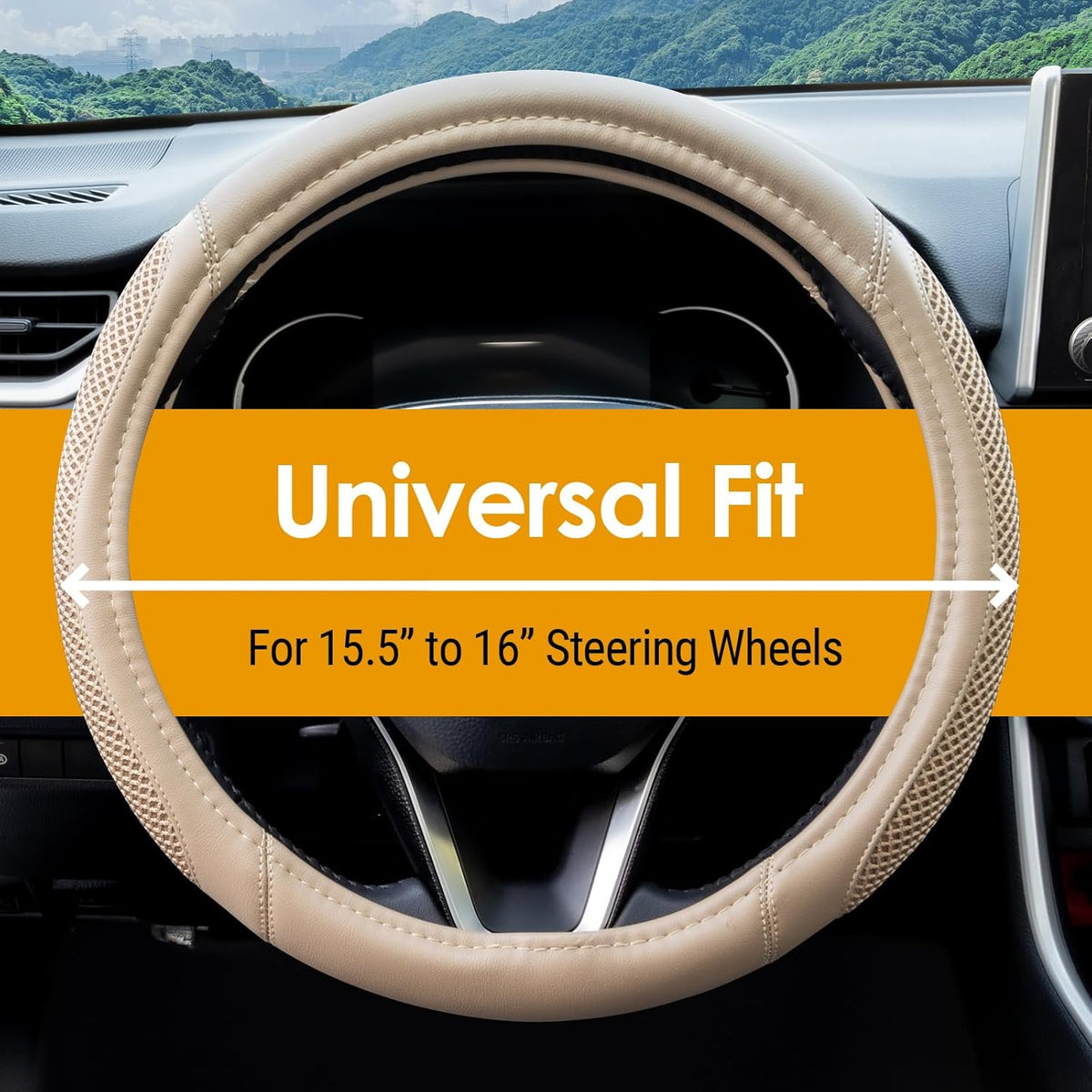 Cool Mesh Grip Truck Steering Wheel Cover with Breathable Grip, Premium Faux Leather, Universal fit for Full Size Trucks and SUVs with Steering Wheel Size 15.5" to 16"
