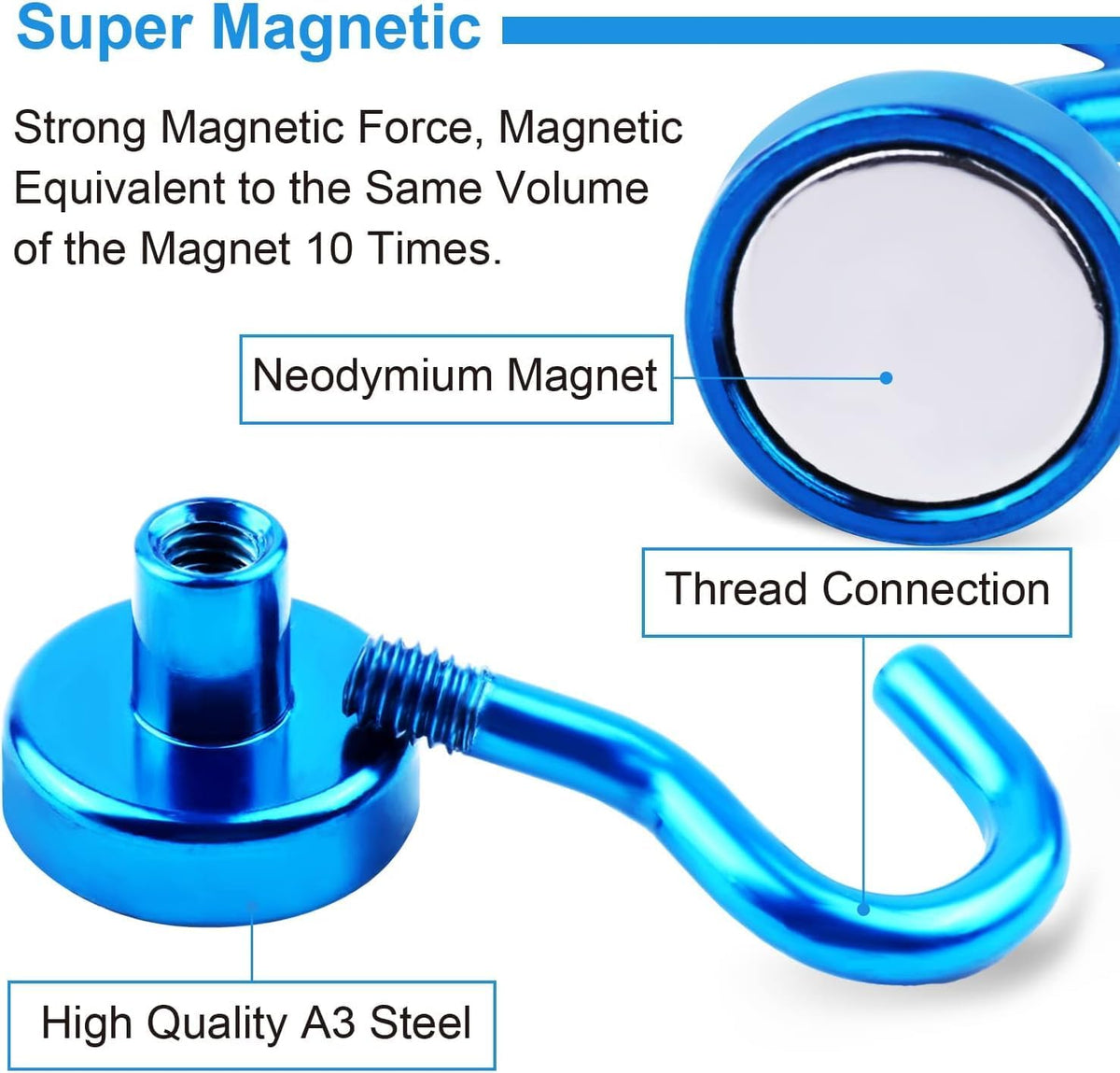 DIYMAG Magnetic Hooks, 30Lbs Strong Heavy Duty Cruise Magnet S-Hooks for Classroom, Fridge, Hanging, Cabins, Grill, Kitchen, Garage, Workplace and Office Etc, (20 Pack-Blue)