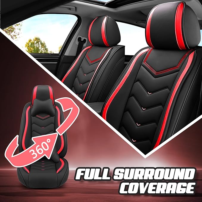 Car Seat Covers for Jeep Grand Cherokee L 2021-2026, Premium Nappa Leather Car Seat Cover, Stylish Sport Seat Covers， Automobile Seat Cover Sets.(Standard 5 Seats/Black Red)