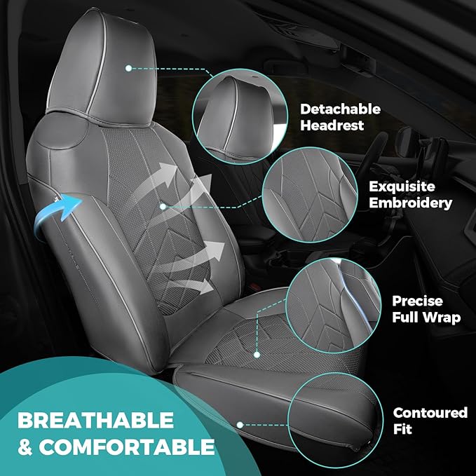 for Toyota RAV4 Seat Covers 2019 2020 2021 2022 2023 2024 2025 RAV 4 LE XLE Limited XLE Premium (Gas not for Hybrid) - Custom Leather Car Seat Covers Full Set - BlackGrey