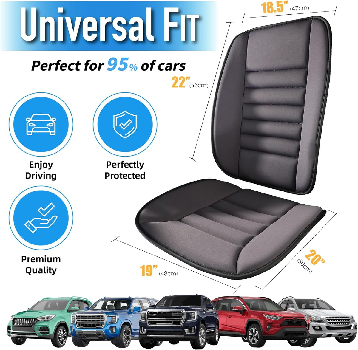 Car Seat Cushion with Back Support Pillow, Comfy Lumbar Support & Seat Cushion, Memory Foam Driving Pillow for Back-Sciatica Pain Relief, Auto Pad Suitable for Car, Truck, SUV - Dark Grey