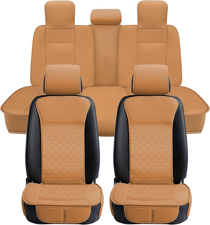 Elantrip Car Seat Cover Full Set Leather Car Seat Protector Universal fit for Most Cars SUVs and Trucks Water Proof Front and Rear Seat Protector Whiskey Color