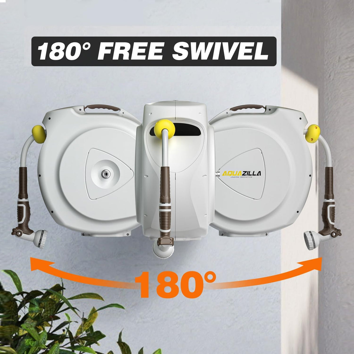 Retractable Garden Hose Reel, 5/8 in 100+6 ft, Heavy Duty Wall Mounted Water Hose Reel, Spring Power Automatic Rewind, Any Length Lock, 180° Swivel Bracket, 10 Pattern Spray Nozzle