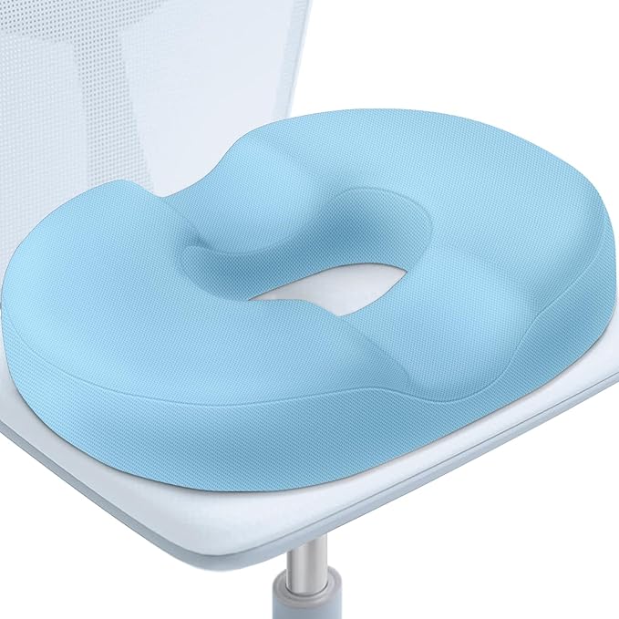 BlissTrends Donut Pillow Seat Cushion,Donut Chair Cushions for Postpartum Pregnancy & Hemorrhoids,Tailbone Pain Relief Cushion,Memory Foam Lifting Cushions for Office&Home Chairs (Light Blue)