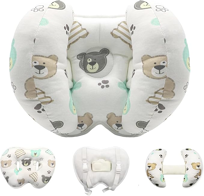 KAKIBLIN Baby Head Neck Support Pillow, 2 in 1 Banana Neck Pillow for Babies, Travel Pillow for Stroller Neck Support for Newborn, Adjustable Baby Pillow for Head (Bear)
