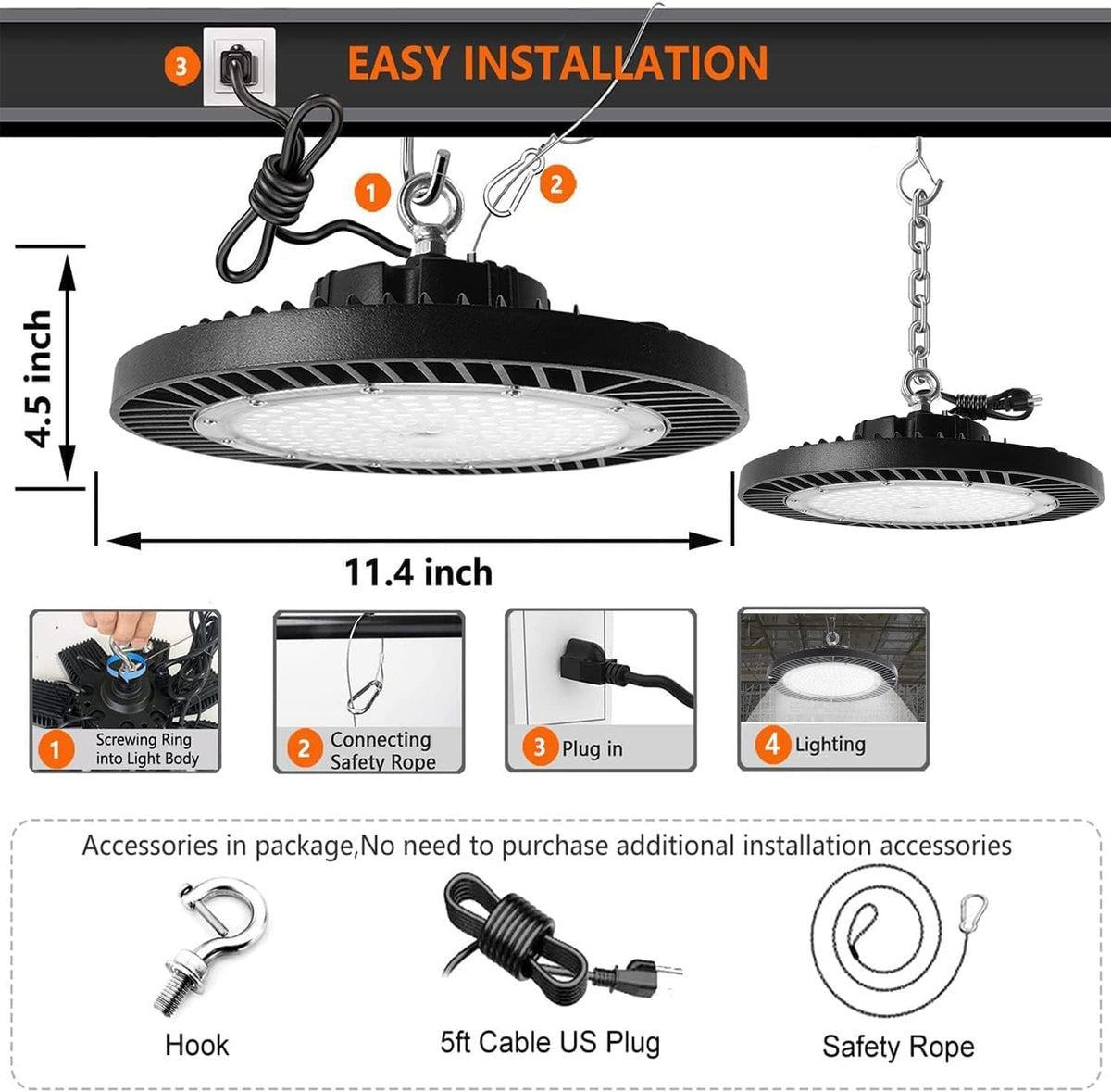 150W UFO LED High Bay Light, (150W-1Pack)